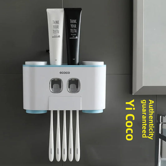 Happy Home Four-mouth Wash Suit Automatic Toothpaste Squeezer Creative Toothbrush Holder Wall Hanging Punch-free