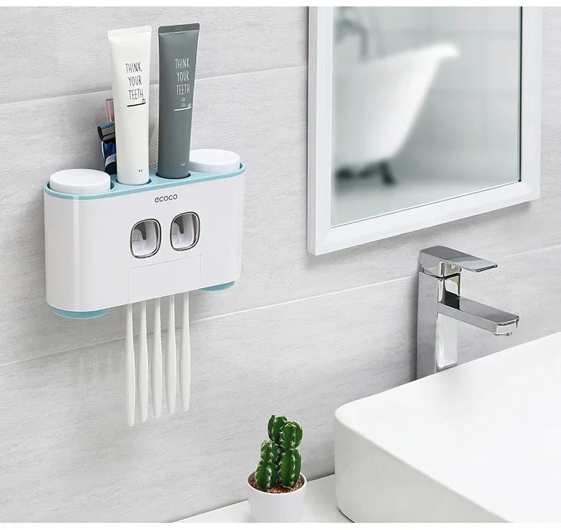Happy Home Automatic Toothpaste Dispenser & 4-Slot Toothbrush Holder – Wall-Mounted, No Drilling Required