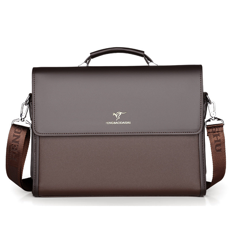 Men’s Horizontal Leather Briefcase – Waterproof PU Business Bag with Handle | Professional Work Bag for Office & Travel