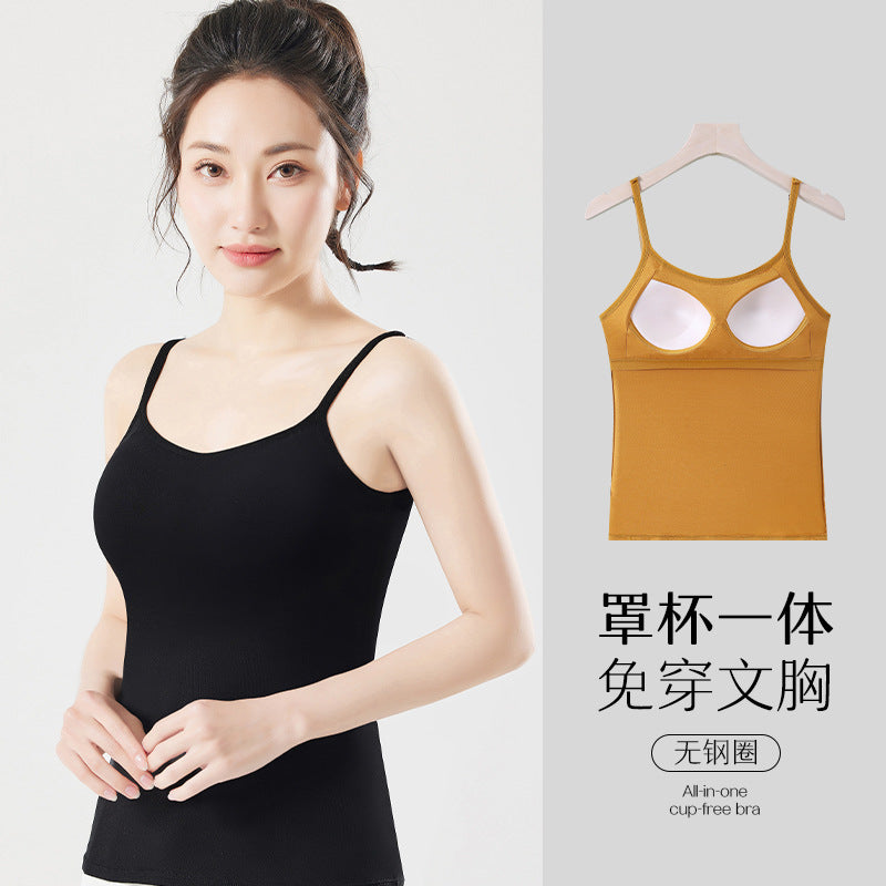 One-piece Fixed Cup Sling Women&#039;s Vest With Chest Pad Wear-free Bra Sexy Bottoming Outer Wearing Girl Vest