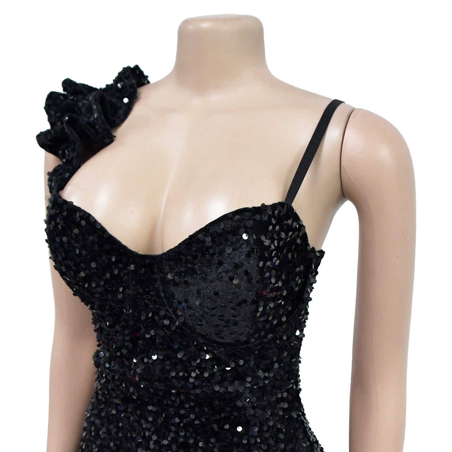 CM.YAYA One-Shoulder Sequin Open Back Mermaid Maxi Dress – High Slit Club & Evening Party Gown
