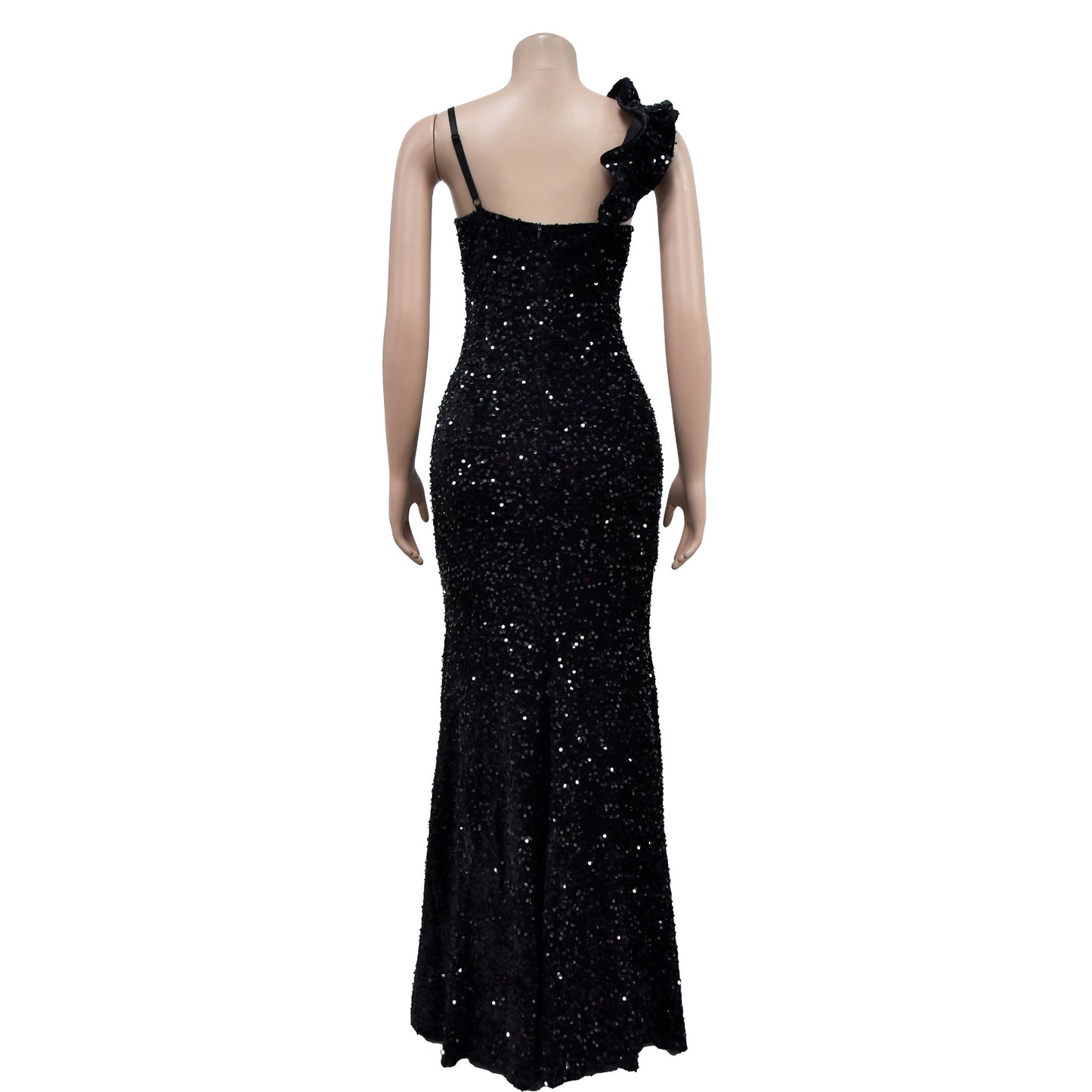 CM.YAYA One-Shoulder Sequin Open Back Mermaid Maxi Dress – High Slit Club & Evening Party Gown