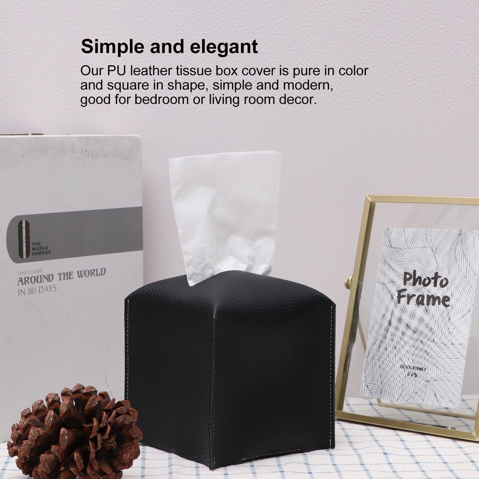 PU Leather Tissue Box Rectangular Ins Hotel Car Home Living Room Bathroom Folding Tissue Bag