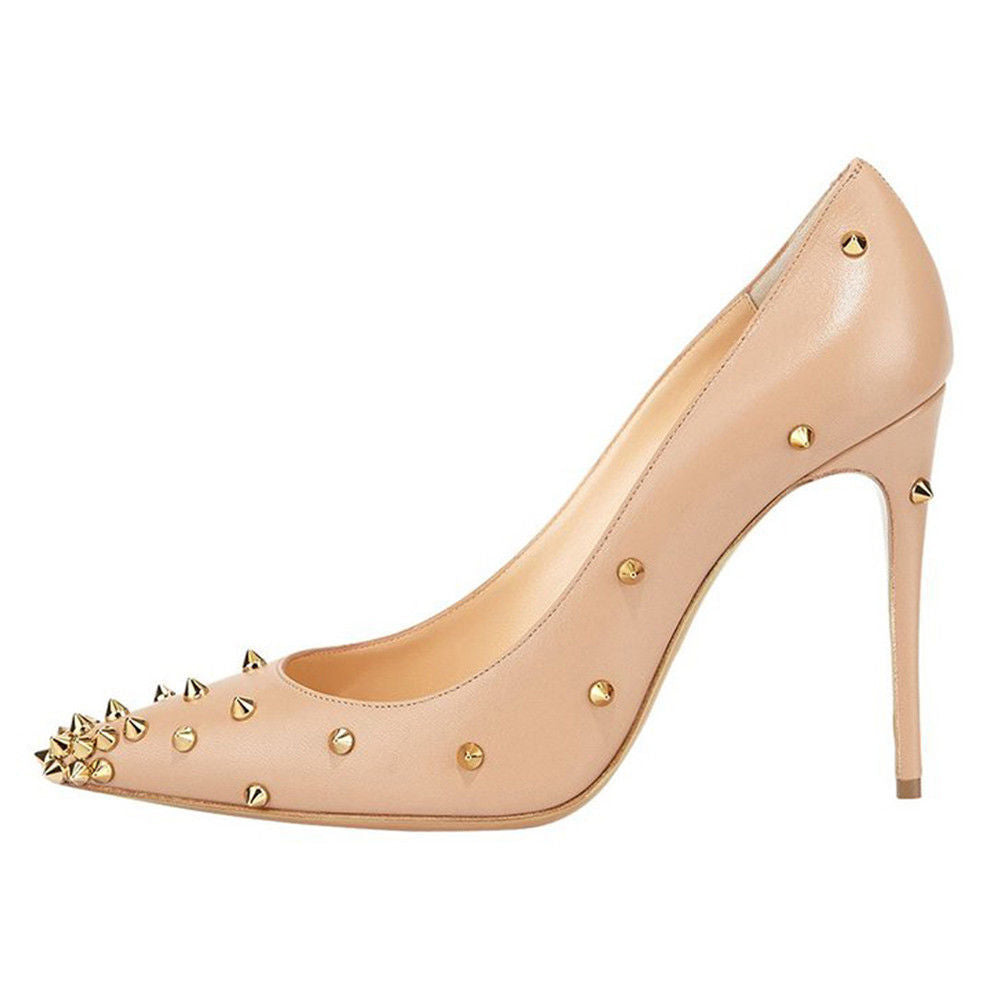 Custom Rivet Stiletto Heels for Women – Pointed Toe Pumps | 8CM & 10CM | Sizes 34–45