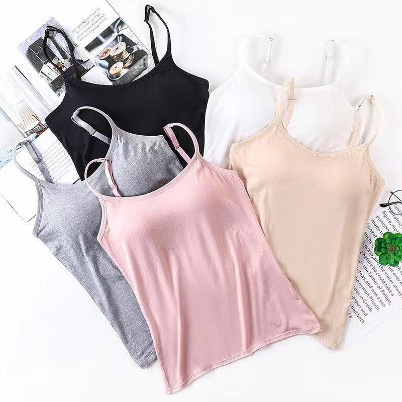 One-piece Fixed Cup Sling Women&#039;s Vest With Chest Pad Wear-free Bra Sexy Bottoming Outer Wearing Girl Vest