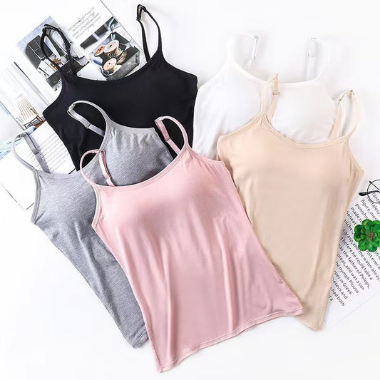 One-piece Fixed Cup Sling Women&#039;s Vest With Chest Pad Wear-free Bra Sexy Bottoming Outer Wearing Girl Vest
