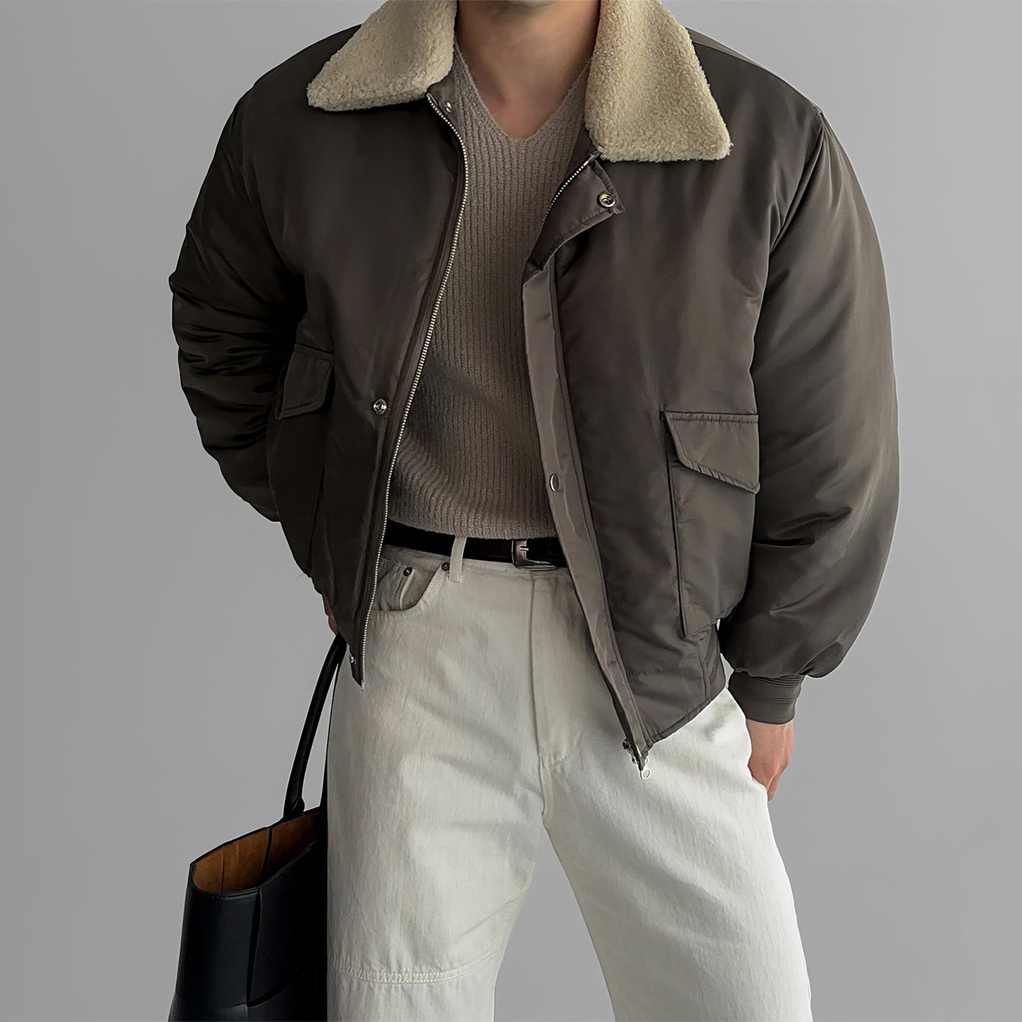 Winter Retro Maillard Wool Collar Cotton Coat Men&#039;s Korean Style Trend American High Street Thickened Heating Motorcycle Jacket Trendy
