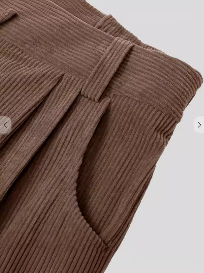 2024 Amazon Autumn New Women&#039;s High Waist Casual Pants European And American Solid Color Corduroy Loose Straight Pants Women