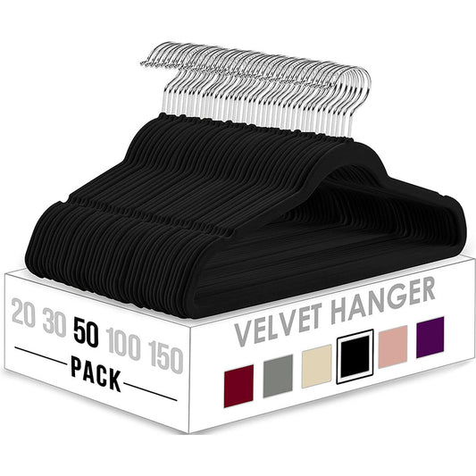 Flocking Multifunctional Anti-Slip Plastic Hanger Black Velvet Thickened Magic Clothes Hanger Clothes Rack