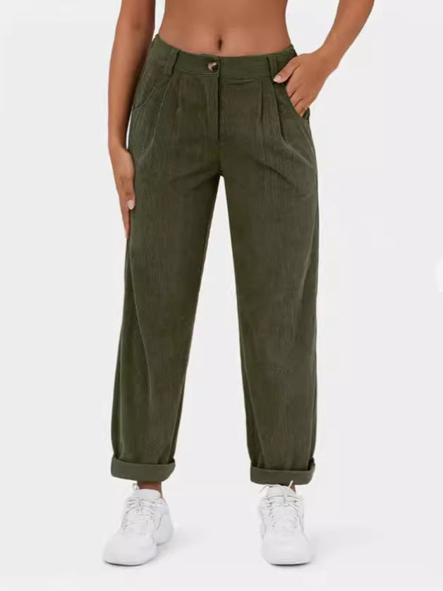 2024 Amazon Autumn New Women&#039;s High Waist Casual Pants European And American Solid Color Corduroy Loose Straight Pants Women