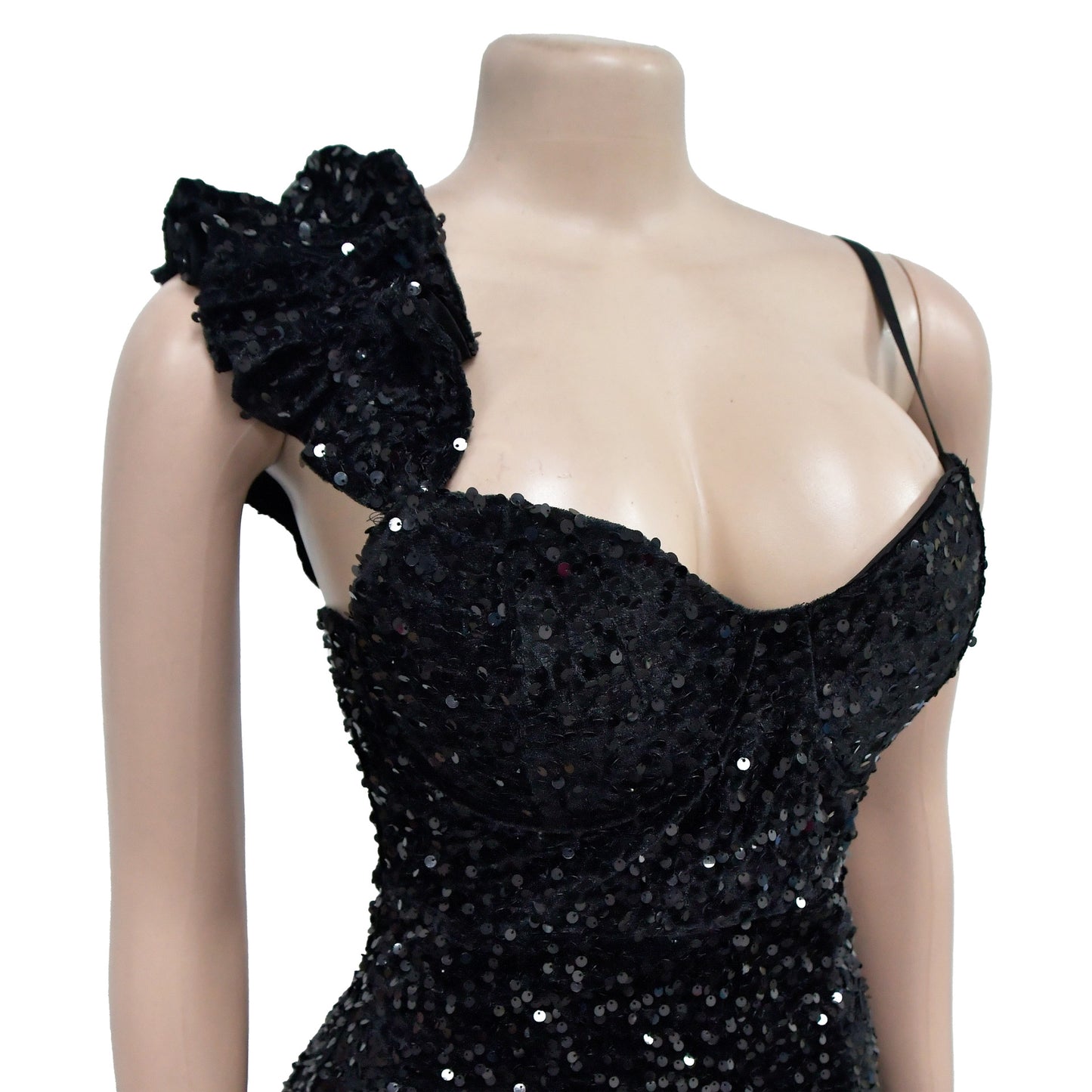 CM.YAYA One-Shoulder Sequin Open Back Mermaid Maxi Dress – High Slit Club & Evening Party Gown