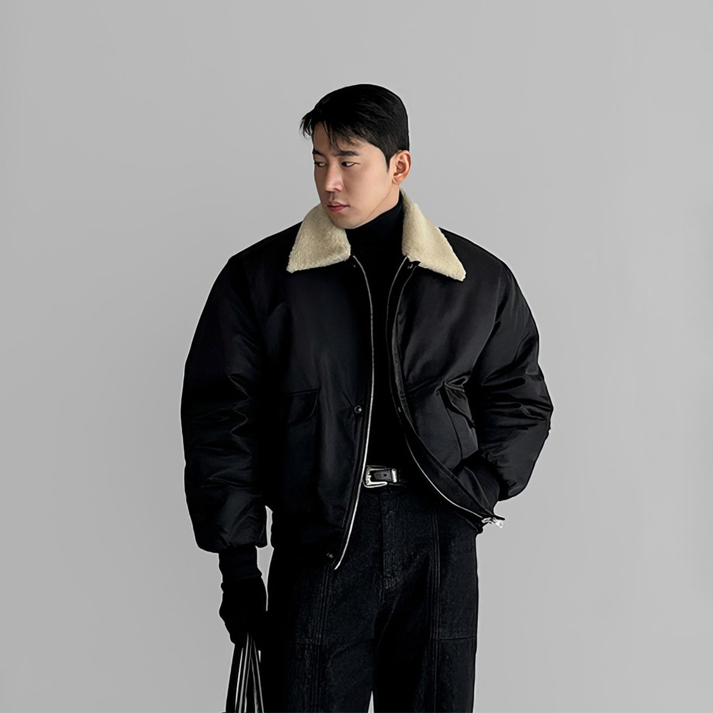 Winter Retro Maillard Wool Collar Cotton Coat Men&#039;s Korean Style Trend American High Street Thickened Heating Motorcycle Jacket Trendy