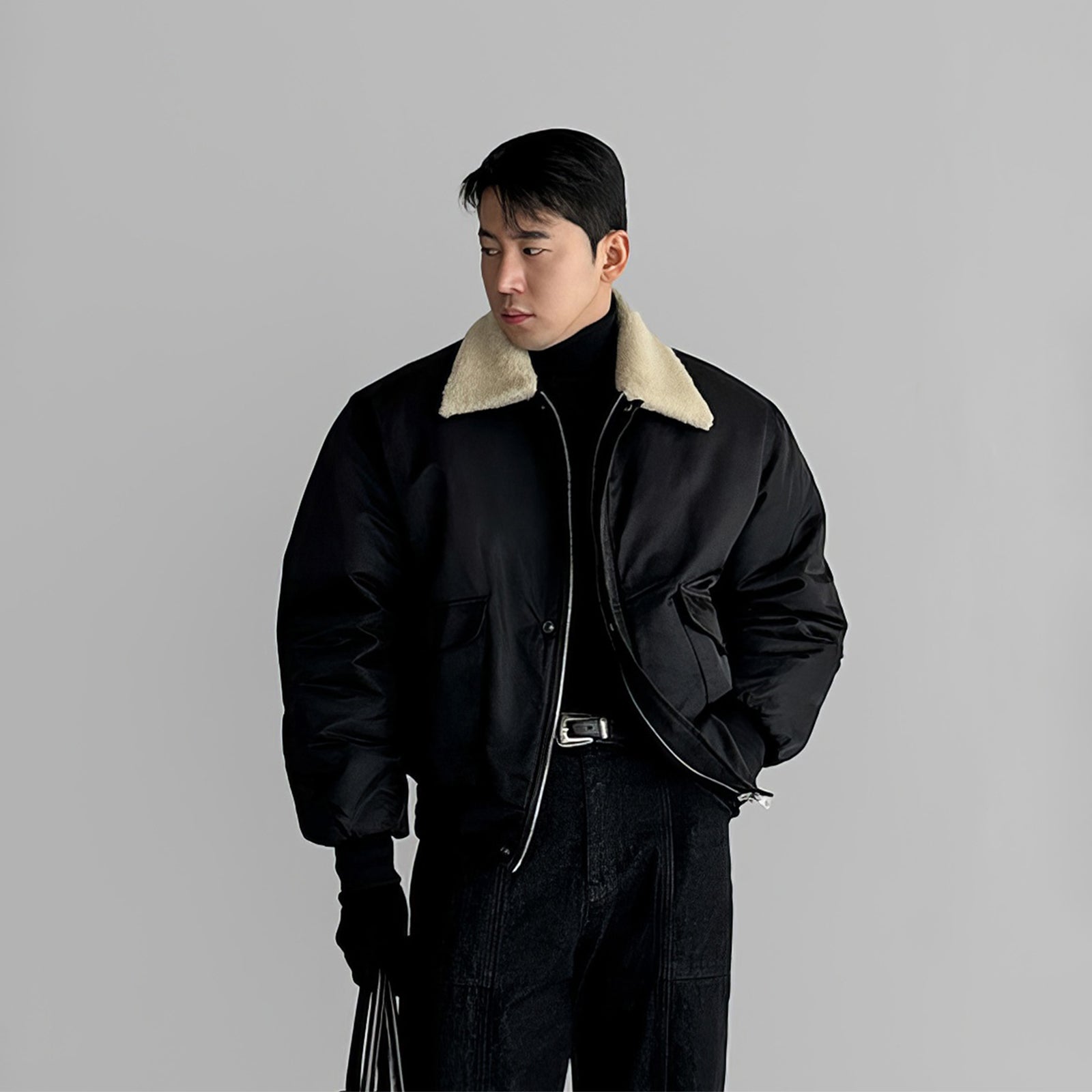 Winter Retro Maillard Wool Collar Cotton Coat Men&#039;s Korean Style Trend American High Street Thickened Heating Motorcycle Jacket Trendy