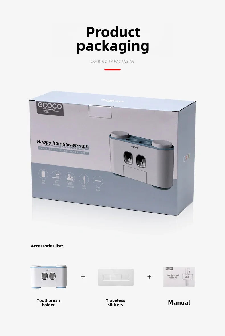 Happy Home Automatic Toothpaste Dispenser & 4-Slot Toothbrush Holder – Wall-Mounted, No Drilling Required