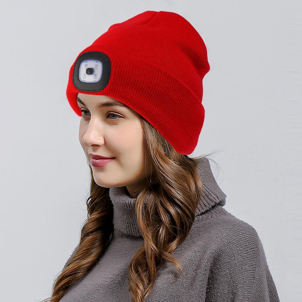LED Knitted Beanie Cap – USB Rechargeable Headlamp Hat for Running, Camping & Night Use