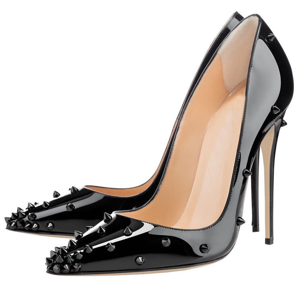 Custom Rivet Stiletto Heels for Women – Pointed Toe Pumps | 8CM & 10CM | Sizes 34–45