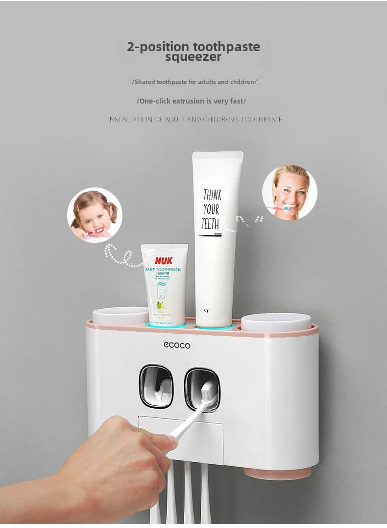 Happy Home Automatic Toothpaste Dispenser & 4-Slot Toothbrush Holder – Wall-Mounted, No Drilling Required
