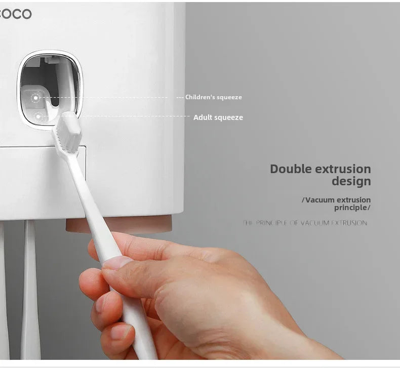 Happy Home Automatic Toothpaste Dispenser & 4-Slot Toothbrush Holder – Wall-Mounted, No Drilling Required