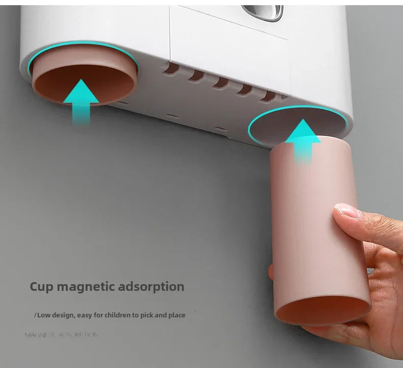 Happy Home Automatic Toothpaste Dispenser & 4-Slot Toothbrush Holder – Wall-Mounted, No Drilling Required