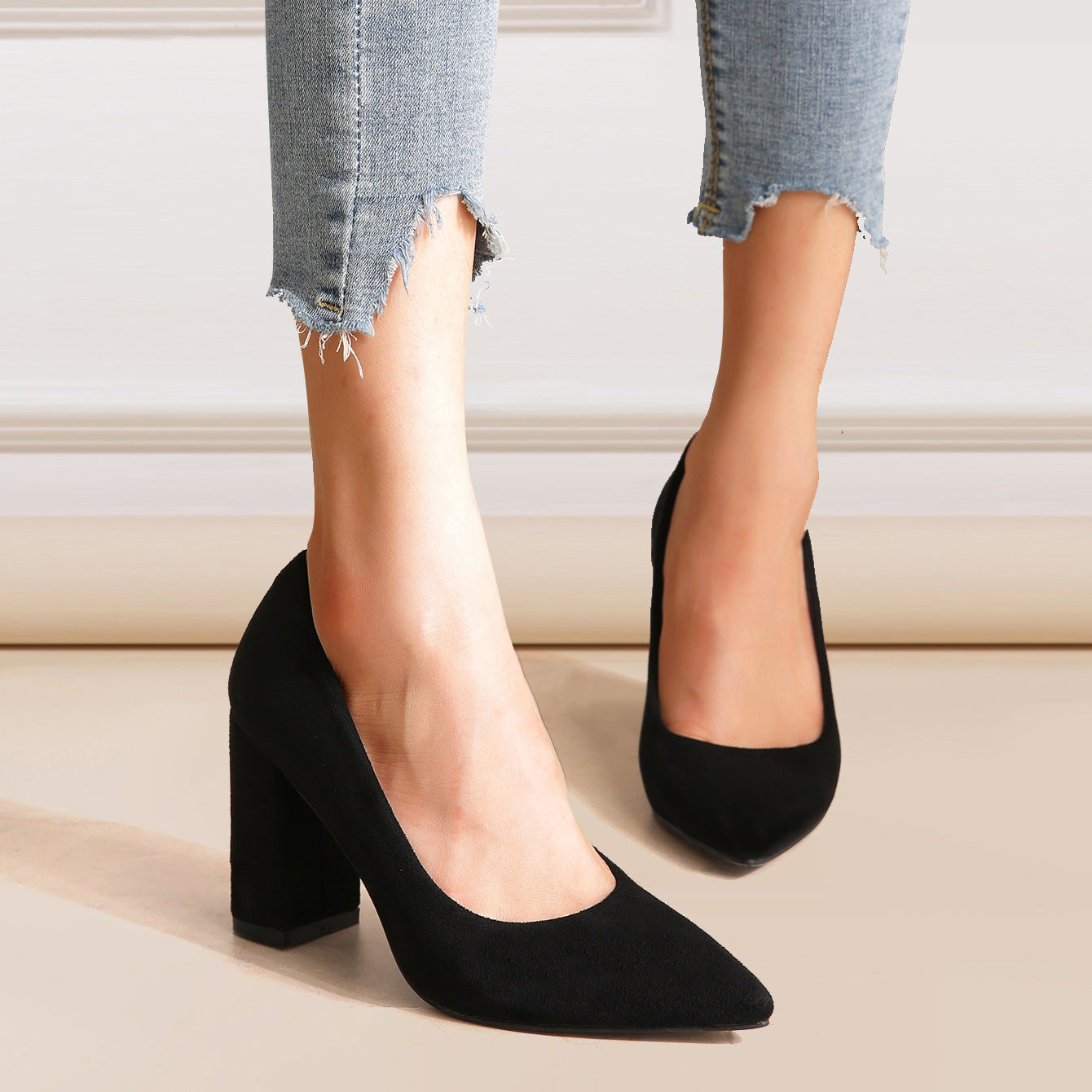 Plus Size Women’s Pointed Toe High Heels – Elegant Square Heel Sandals | Black, Blue | Sizes 5-10