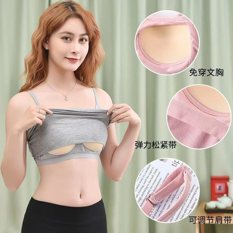One-piece Fixed Cup Sling Women&#039;s Vest With Chest Pad Wear-free Bra Sexy Bottoming Outer Wearing Girl Vest
