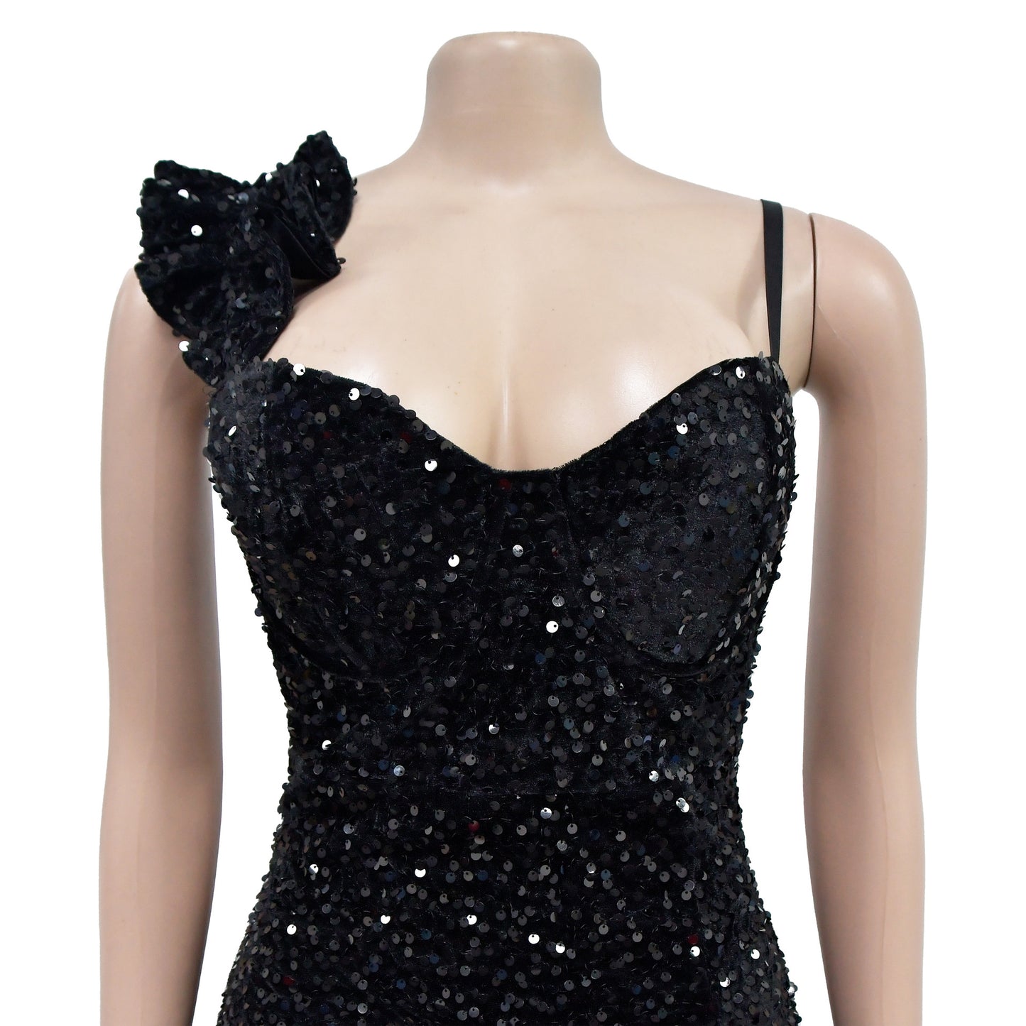 CM.YAYA One-Shoulder Sequin Open Back Mermaid Maxi Dress – High Slit Club & Evening Party Gown