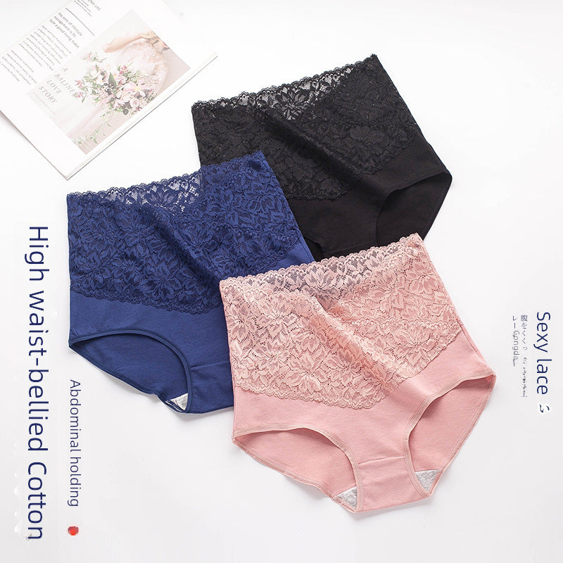 New Women&#039;s High-waist V-neck Pure Cotton Antibacterial Lace Hot Sexy Tummy Control Triangle Shorts