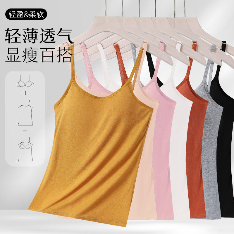 One-piece Fixed Cup Sling Women&#039;s Vest With Chest Pad Wear-free Bra Sexy Bottoming Outer Wearing Girl Vest