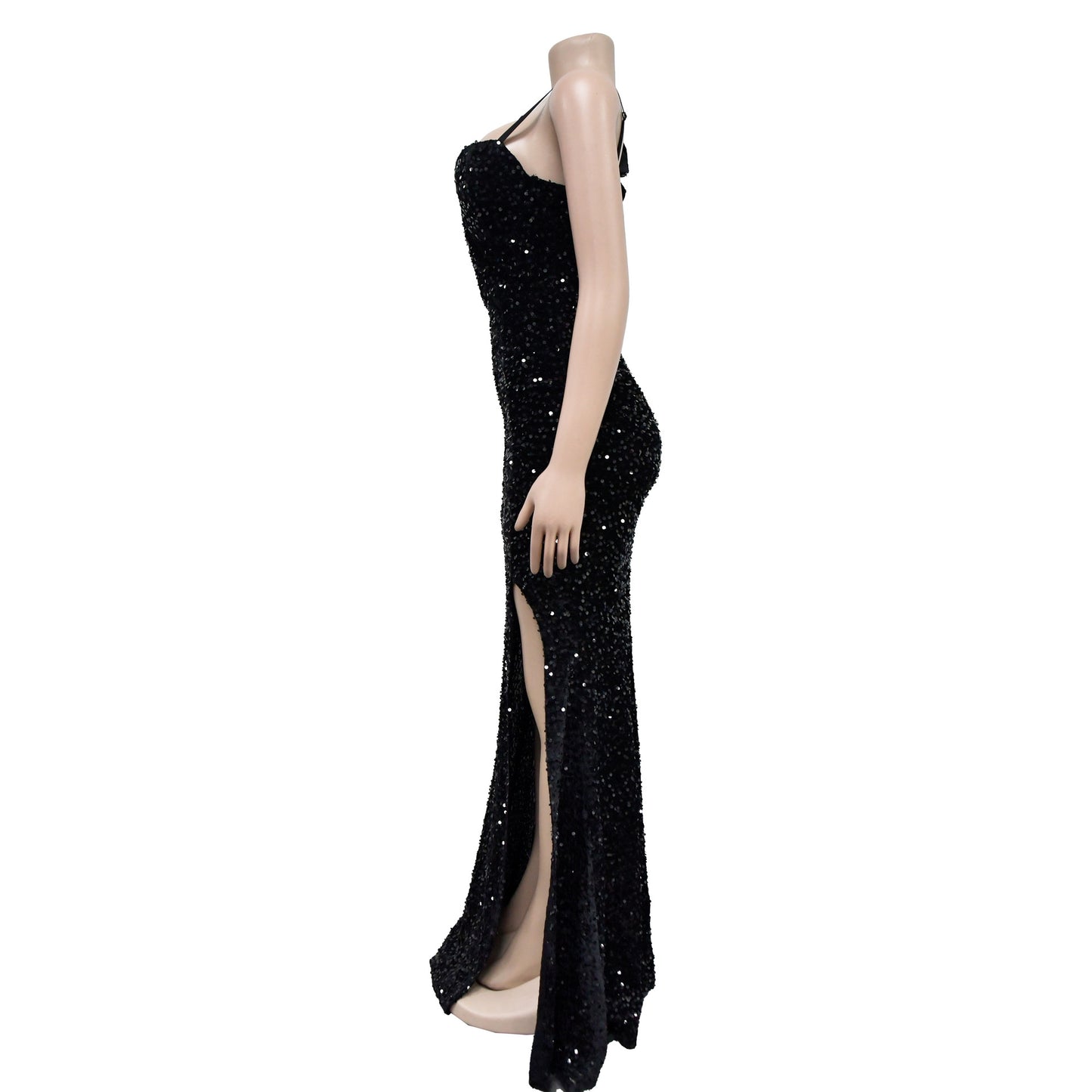 CM.YAYA One-Shoulder Sequin Open Back Mermaid Maxi Dress – High Slit Club & Evening Party Gown
