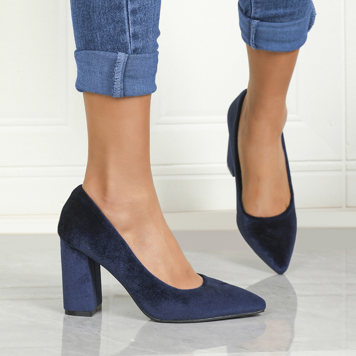 Plus Size Women’s Pointed Toe High Heels – Elegant Square Heel Sandals | Black, Blue | Sizes 5-10
