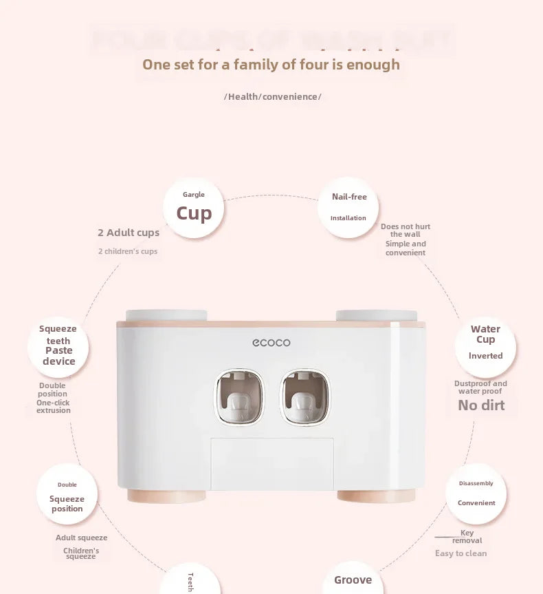Happy Home Automatic Toothpaste Dispenser & 4-Slot Toothbrush Holder – Wall-Mounted, No Drilling Required