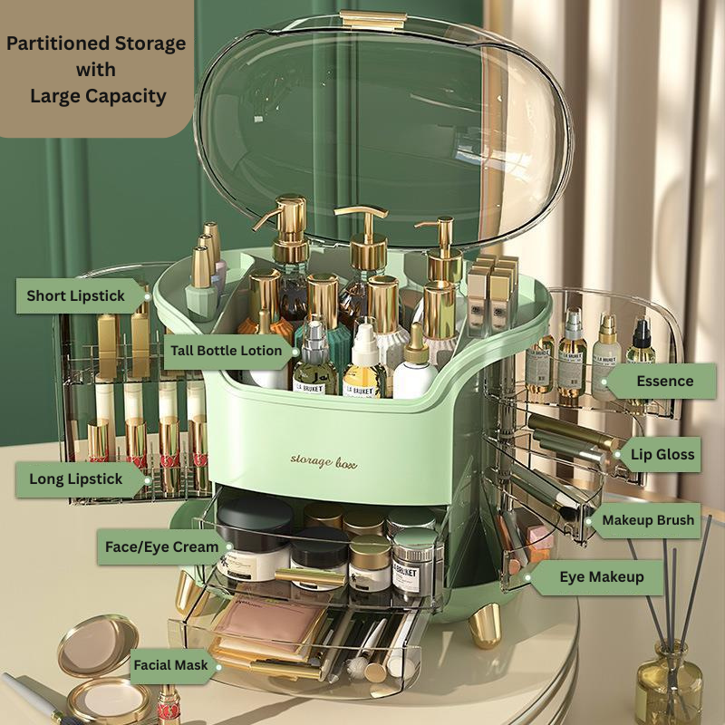 Cosmetic Storage Box – Large-Capacity Dust-Proof Makeup Organizer with Drawer for Desktop, Vanity, and Bathroom