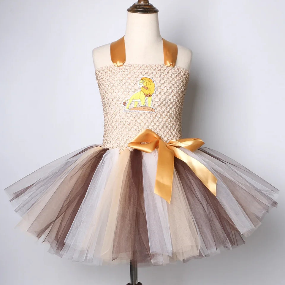 Lion King Tutu Dress for Girls Halloween Costume Kids Toddler Carnival Jungle Party Animal Dress Up Clothes with Mane Headband
