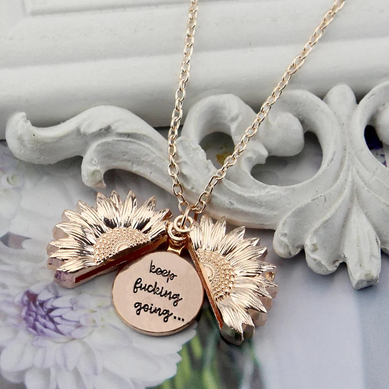 Sunflower Necklaces for Women Stainless Steel Open Locket You Are My Sunshine Necklace Birthday Jewelry Colorful Pendant Collar