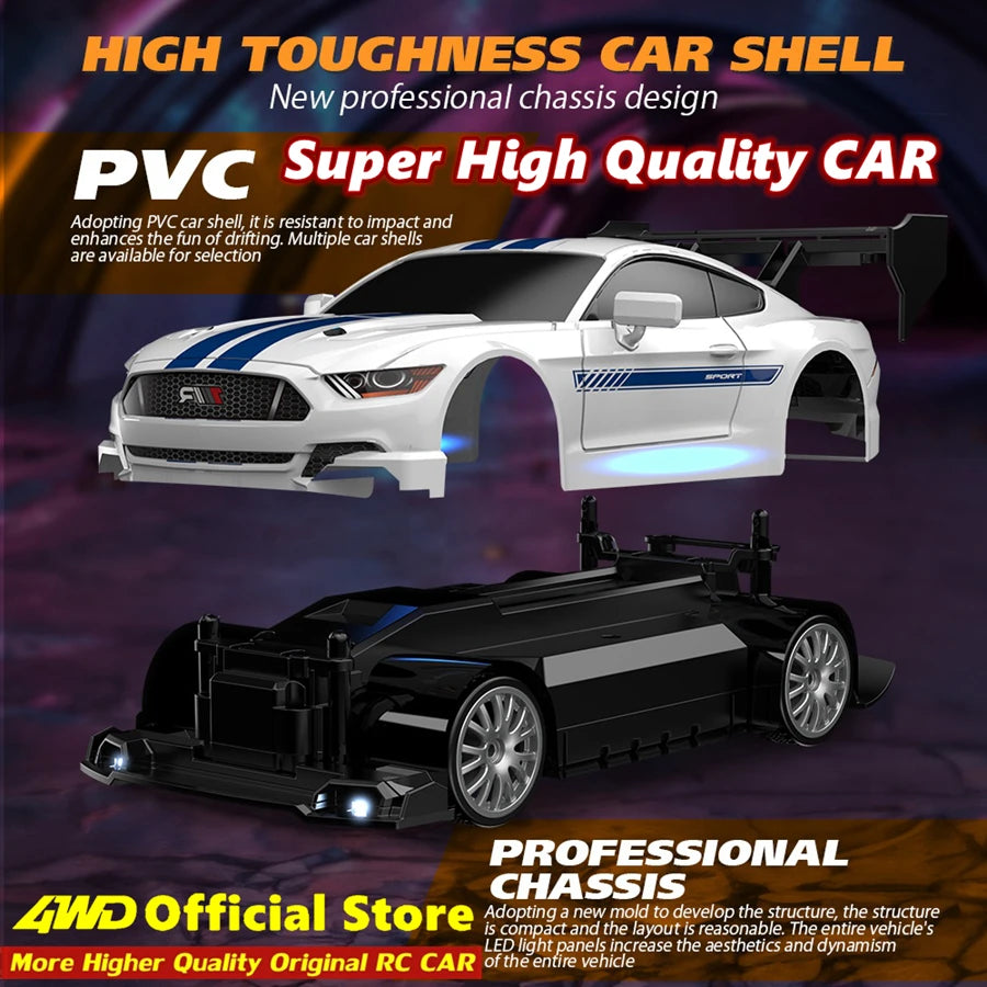 Super Drift RC Car – High-Speed Racing & Drifting with LED Lights, 4 Batteries, Proportional Throttle Control, and Independent Gearbox