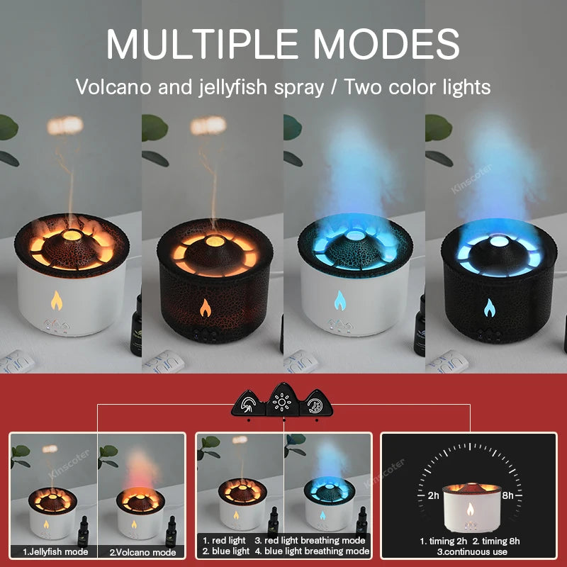Volcano Flame Aroma Diffuser Jellyfish Smoke Ring Air Humidifier – 360ml Essential Oil Diffuser