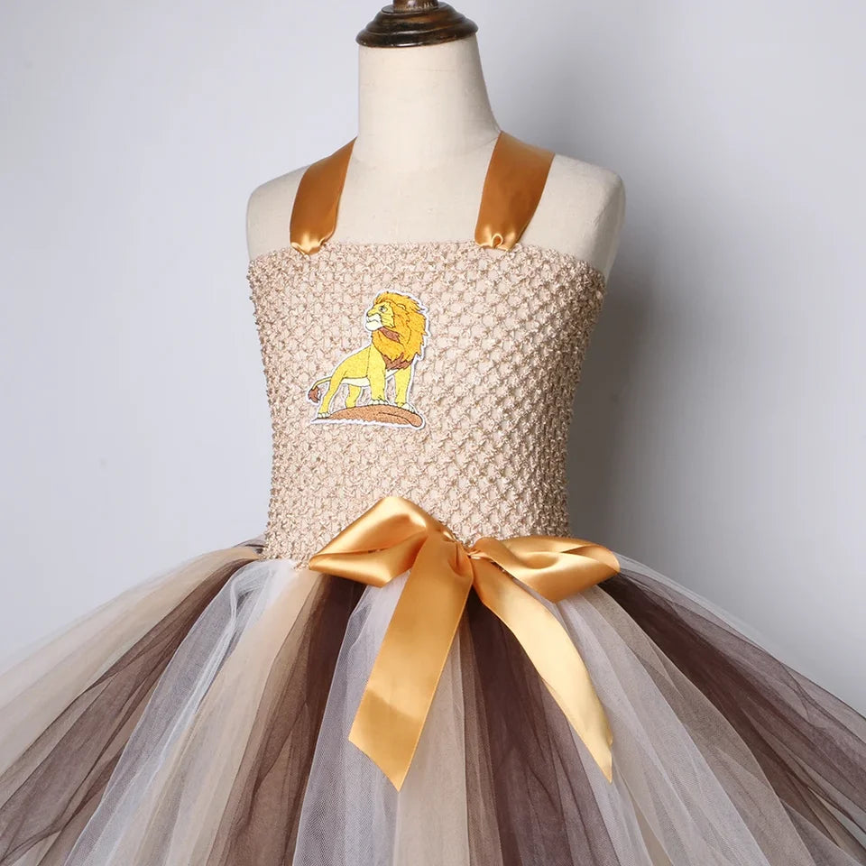 Lion King Tutu Dress for Girls Halloween Costume Kids Toddler Carnival Jungle Party Animal Dress Up Clothes with Mane Headband