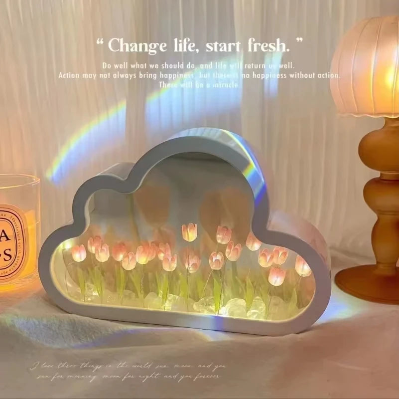 Tulip Cloud Sea of Flowers Night Light – Artistic Mirror Light for Romantic Ambience