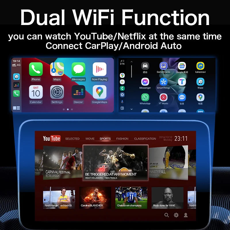 ACODO New 3in1 Car Video Smart Box Android 12 Wireless Carplay Adapter Android Auto For YouTube Netflix Dual WiFi Function
