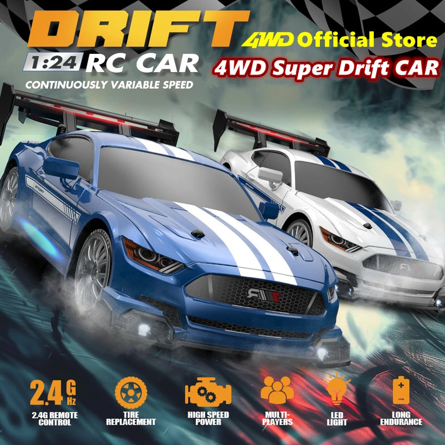 Super Drift RC Car – High-Speed Racing & Drifting with LED Lights, 4 Batteries, Proportional Throttle Control, and Independent Gearbox