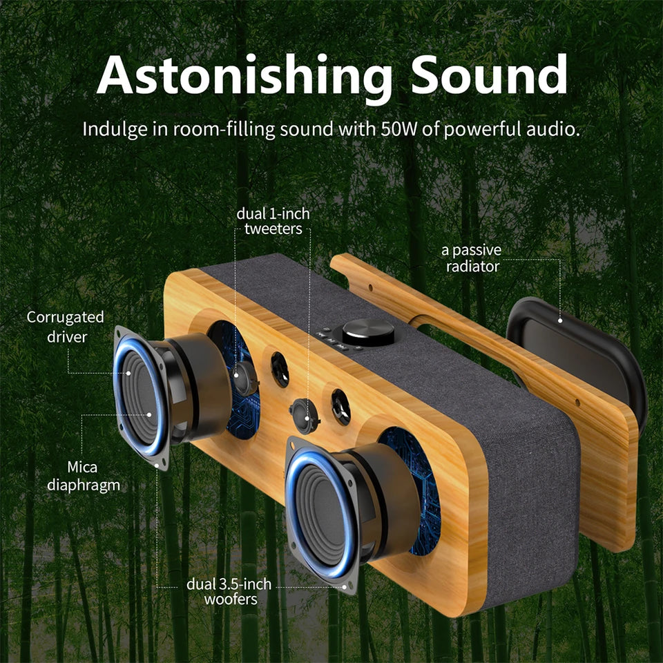DOSS Home Bluetooth Speaker Powerful 50W Stereo Bass Subwoofer Sound 35H Playtime Wireless Speaker for Record Player Computer TV