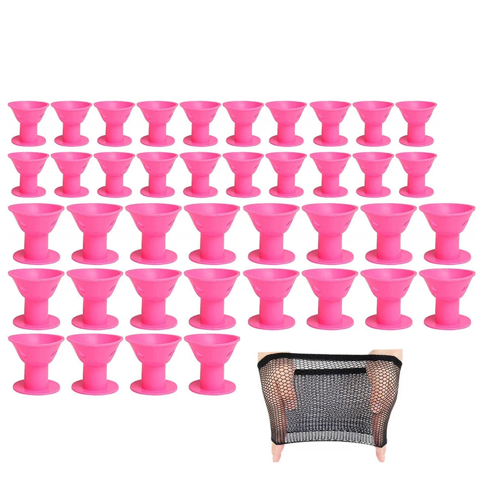 41Pcs Set Silicone Bell Curlers With Wig Net Heatless No Harm Hair Rollers Portable Hair Styling Tools