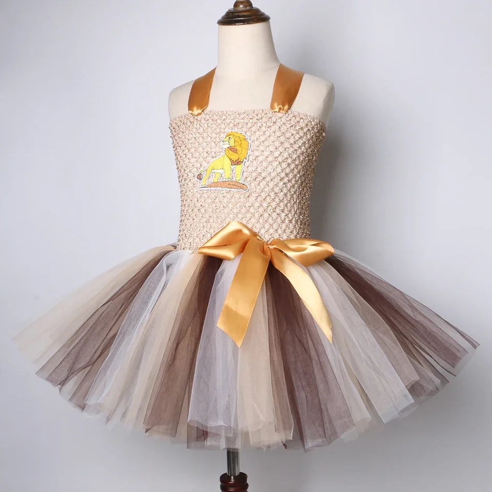 Lion King Tutu Dress for Girls Halloween Costume Kids Toddler Carnival Jungle Party Animal Dress Up Clothes with Mane Headband