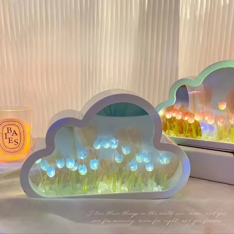 Tulip Cloud Sea of Flowers Night Light – Artistic Mirror Light for Romantic Ambience