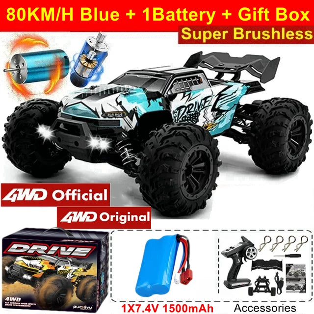 Remote Control Car off Road 4X4 RC High Speed Buggy Truck Super Brushless 50 or 80KM/H Fast Drift Racing Toy Kids Adults