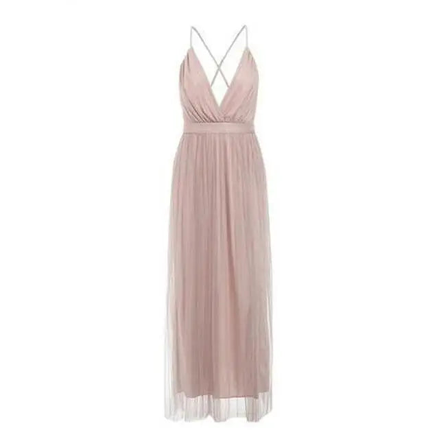 Customizable Deep V Mesh Sling Halter Dress Skirts