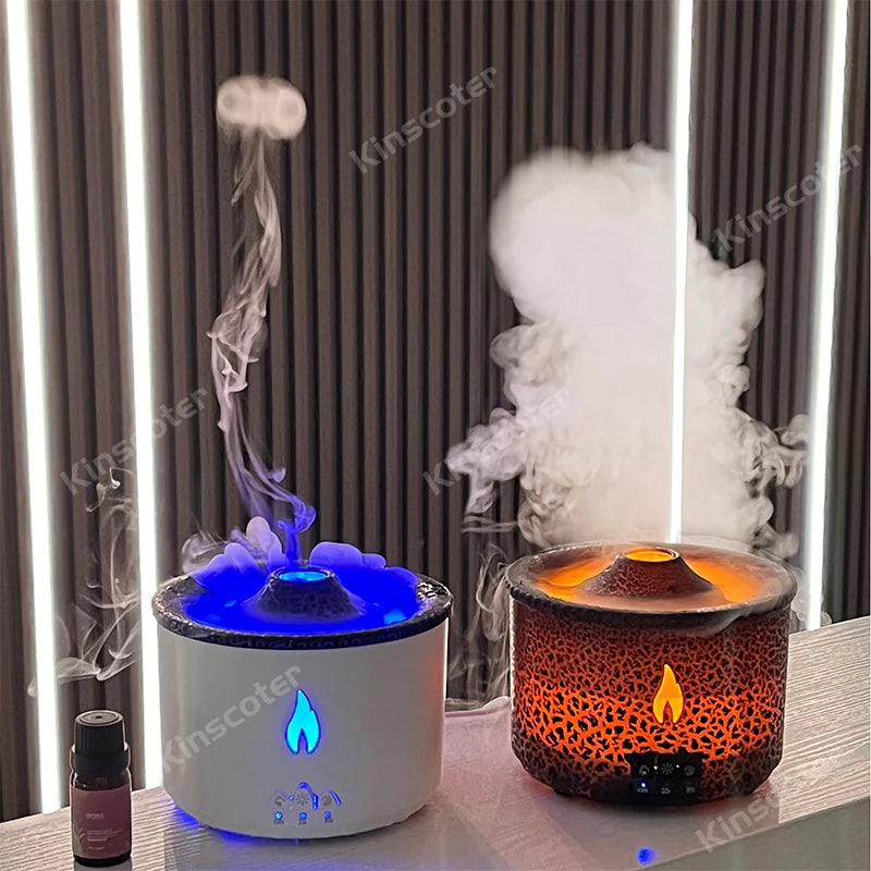 Volcano Flame Aroma Diffuser Jellyfish Smoke Ring Air Humidifier – 360ml Essential Oil Diffuser