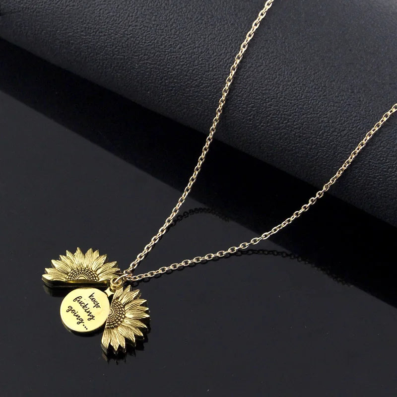 Sunflower Necklaces for Women Stainless Steel Open Locket You Are My Sunshine Necklace Birthday Jewelry Colorful Pendant Collar