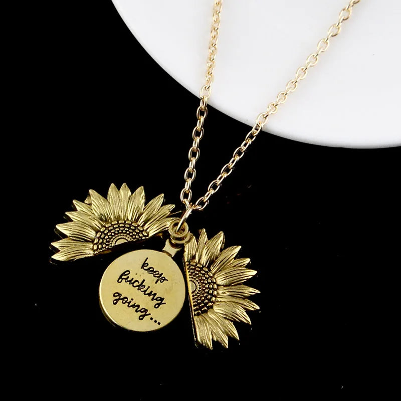 Sunflower Necklaces for Women Stainless Steel Open Locket You Are My Sunshine Necklace Birthday Jewelry Colorful Pendant Collar