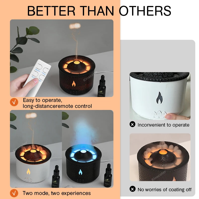 Volcano Flame Aroma Diffuser Jellyfish Smoke Ring Air Humidifier – 360ml Essential Oil Diffuser